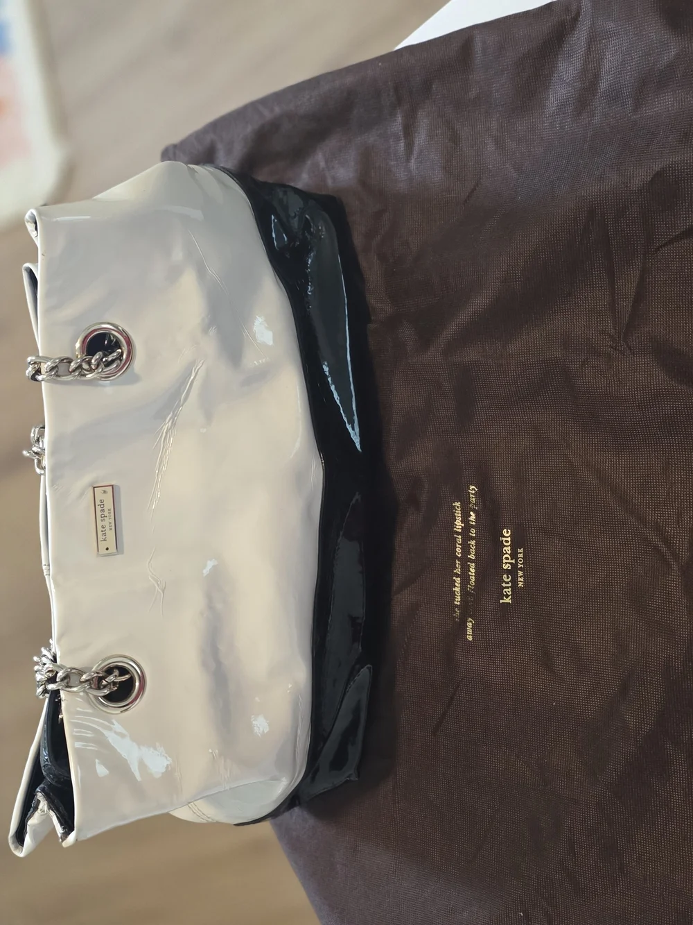 Kate Spade Black & Cream Patent Shoulder Tote